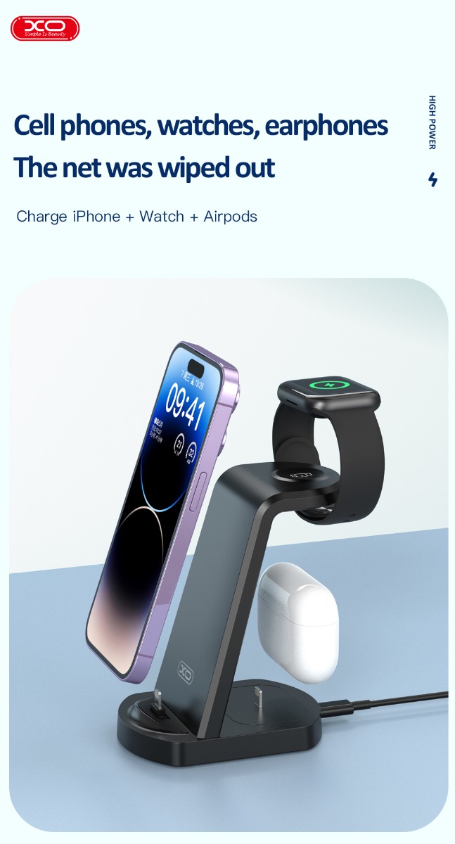 WX035 3-in-1 Multi-function Wireless Charging Black - Image 5