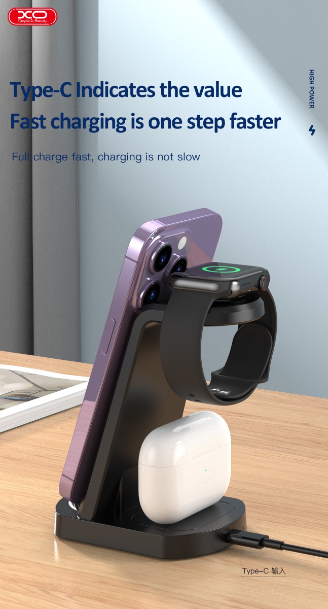 WX035 3-in-1 Multi-function Wireless Charging Black - Image 3