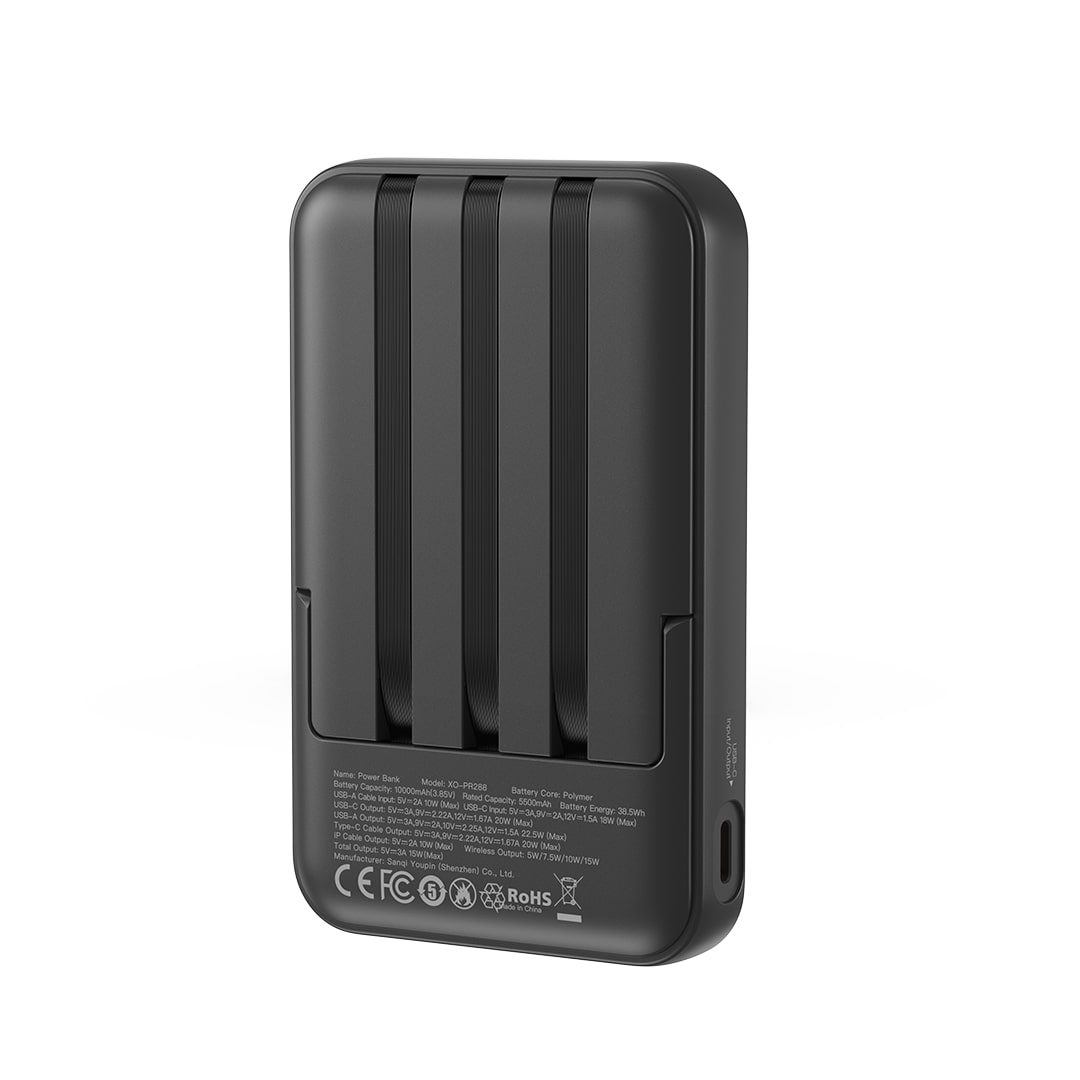 XO PR288 Powerbank Ταχείας Φόρτισης 15W με 3 Ενσωματωμένα Καλώδια & Ασύρματη Φόρτιση PD20W 10000mAh - Image 4