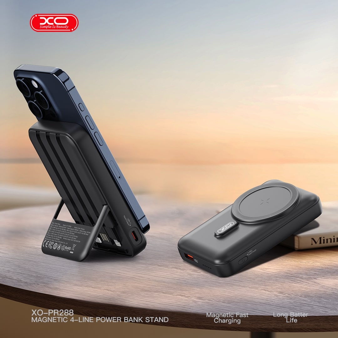 XO PR288 Powerbank Ταχείας Φόρτισης 15W με 3 Ενσωματωμένα Καλώδια & Ασύρματη Φόρτιση PD20W 10000mAh - Image 6