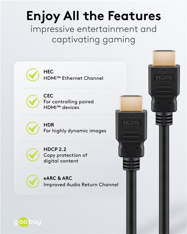 Goobay Καλώδιο HDMI Ethernet Υψηλής Ταχύτητας 4K/60Hz 18Gbit/s Μαύρο 0.5m 80096 - Image 9
