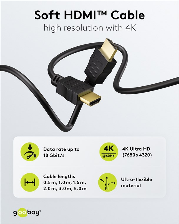 Goobay Καλώδιο HDMI Ethernet Υψηλής Ταχύτητας 4K/60Hz 18Gbit/s Μαύρο 1.5m 80102 - Image 5