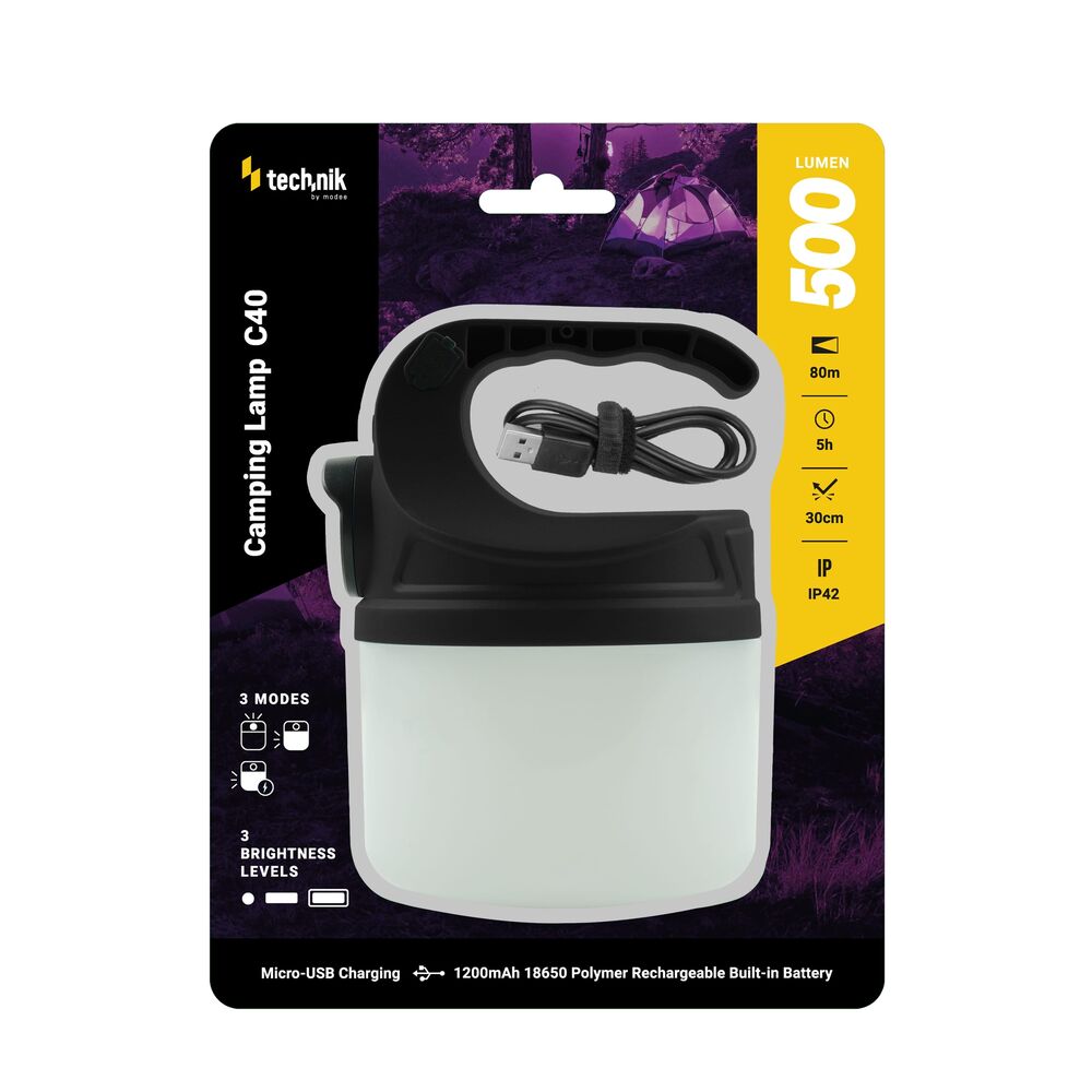Technik Φακός Camping C40 LM/XPE LED 500lm με Ενσωματομένη Μπαταρία 1200mAh & Καλώδιο Micro - Image 5