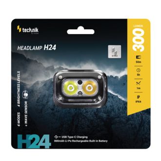 Technik H24 Επαναφορτιζόμενος Φακός Κεφαλής LED USB Type-C IPX4 300lm