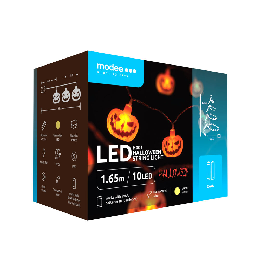 Διακοσμητική γιρλάντα LED Modee για το Halloween με φαναράκια-κολοκύθες (165cm / απόσταση 15cm) – Θερμό λευκό φως