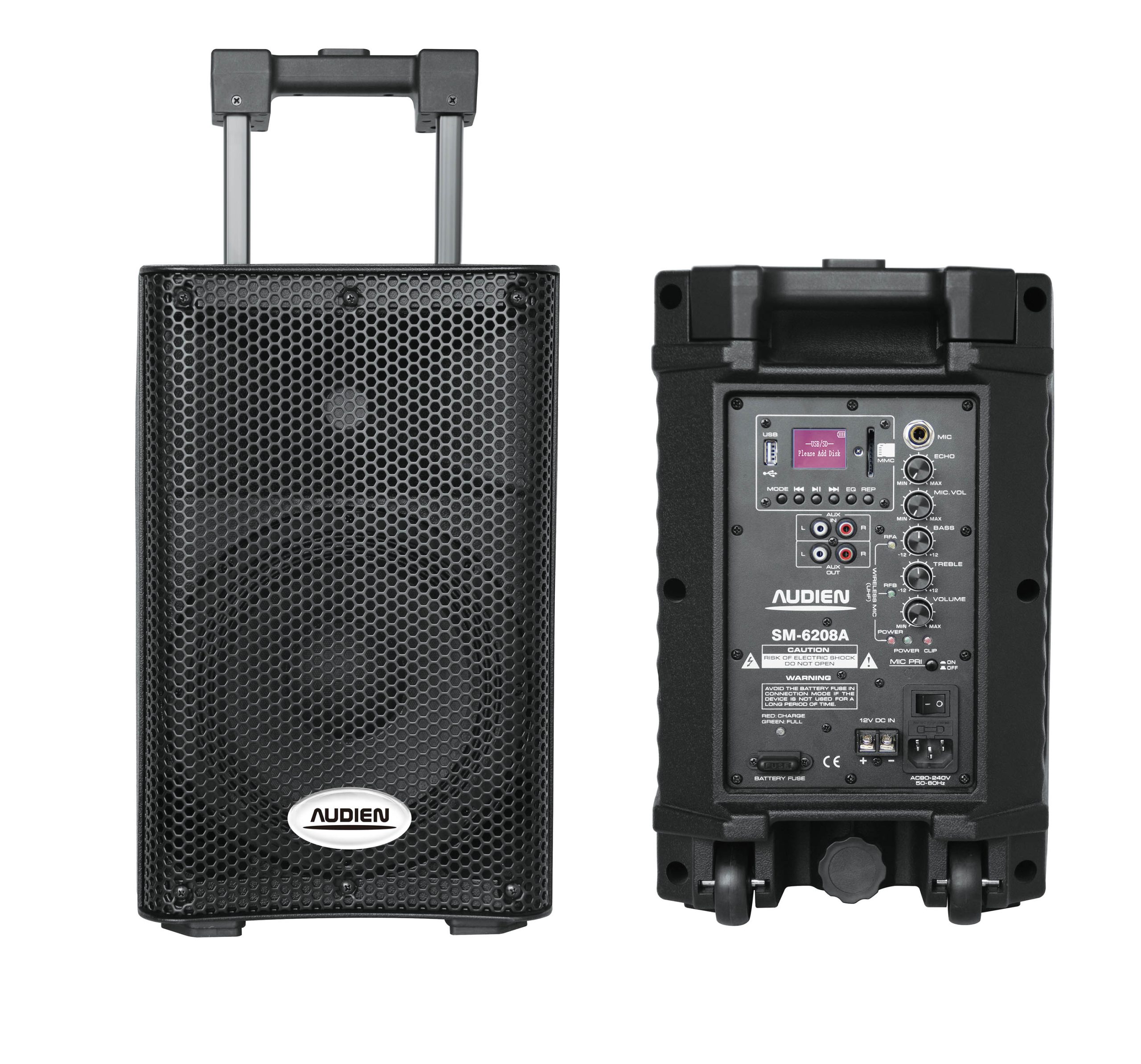 SM-6208Α Επαναφορτιζόμενο ενεργό ηχείο 8" με 2 ασύρματα μικρόφωνα - Image 2