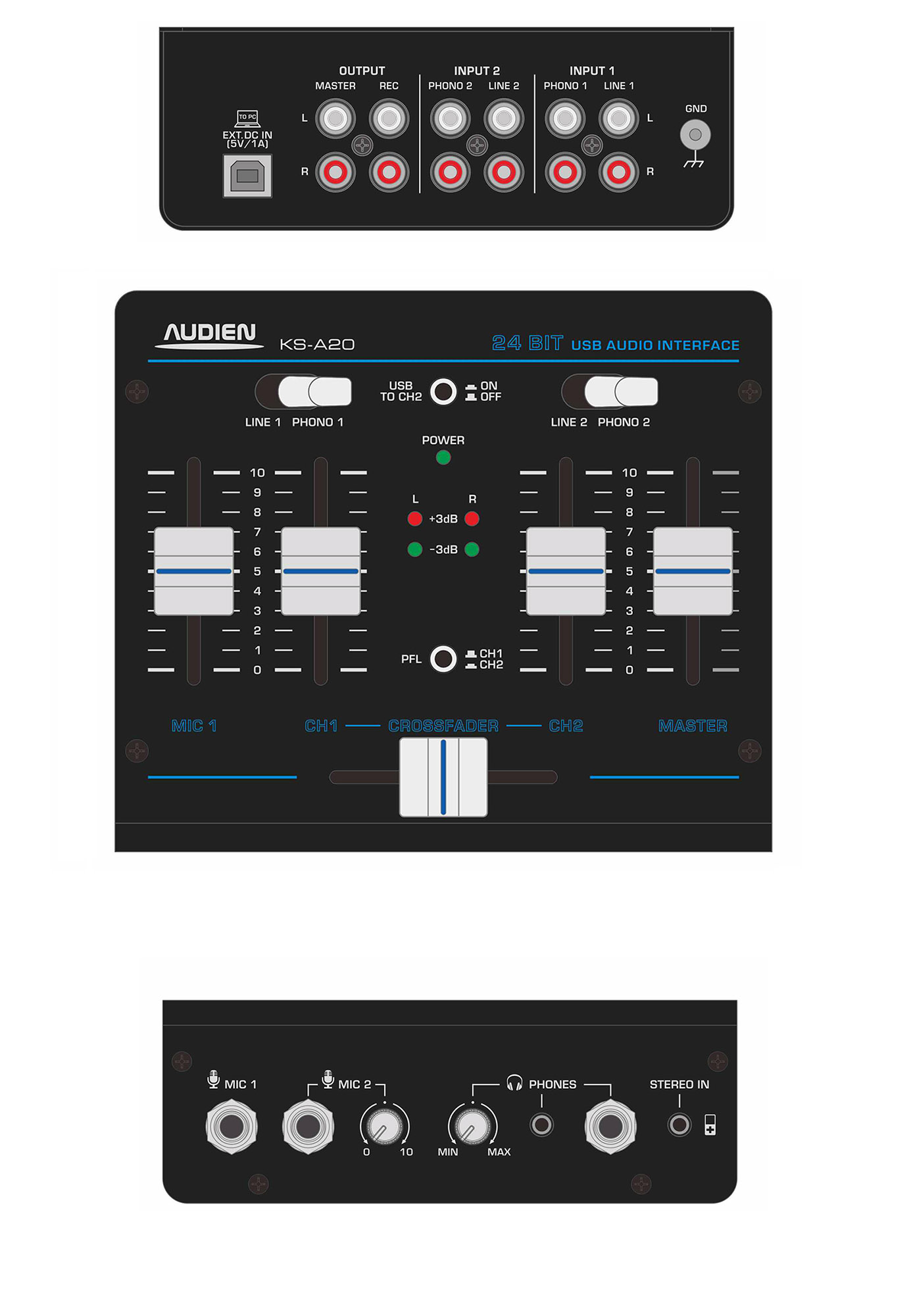 KS-A20 DJ ΜΙΚΤΗΣ 3 ΚΑΝΑΛΙΩΝ ME PFL/CUE & USB