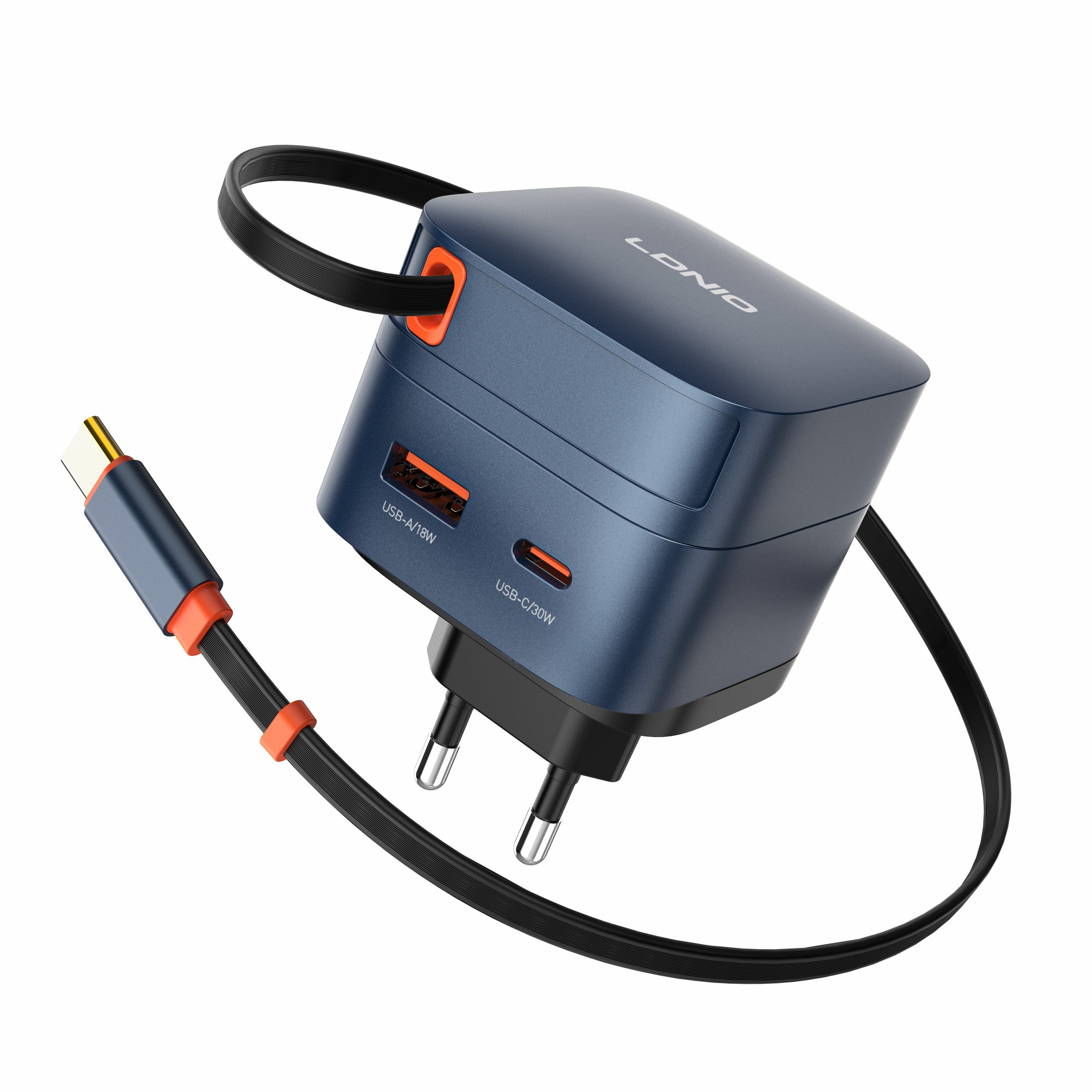 Q10/BLUE Φορτιστής GAN 65W ME ΕΝΣΩΜΑΤΩΜΕΝΟ ΚΑΛΩΔΙΟ TYPEC LDNIO - Image 2