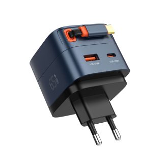 Q10/BLUE  Φορτιστής GAN 65W ME ΕΝΣΩΜΑΤΩΜΕΝΟ ΚΑΛΩΔΙΟ TYPEC LDNIO