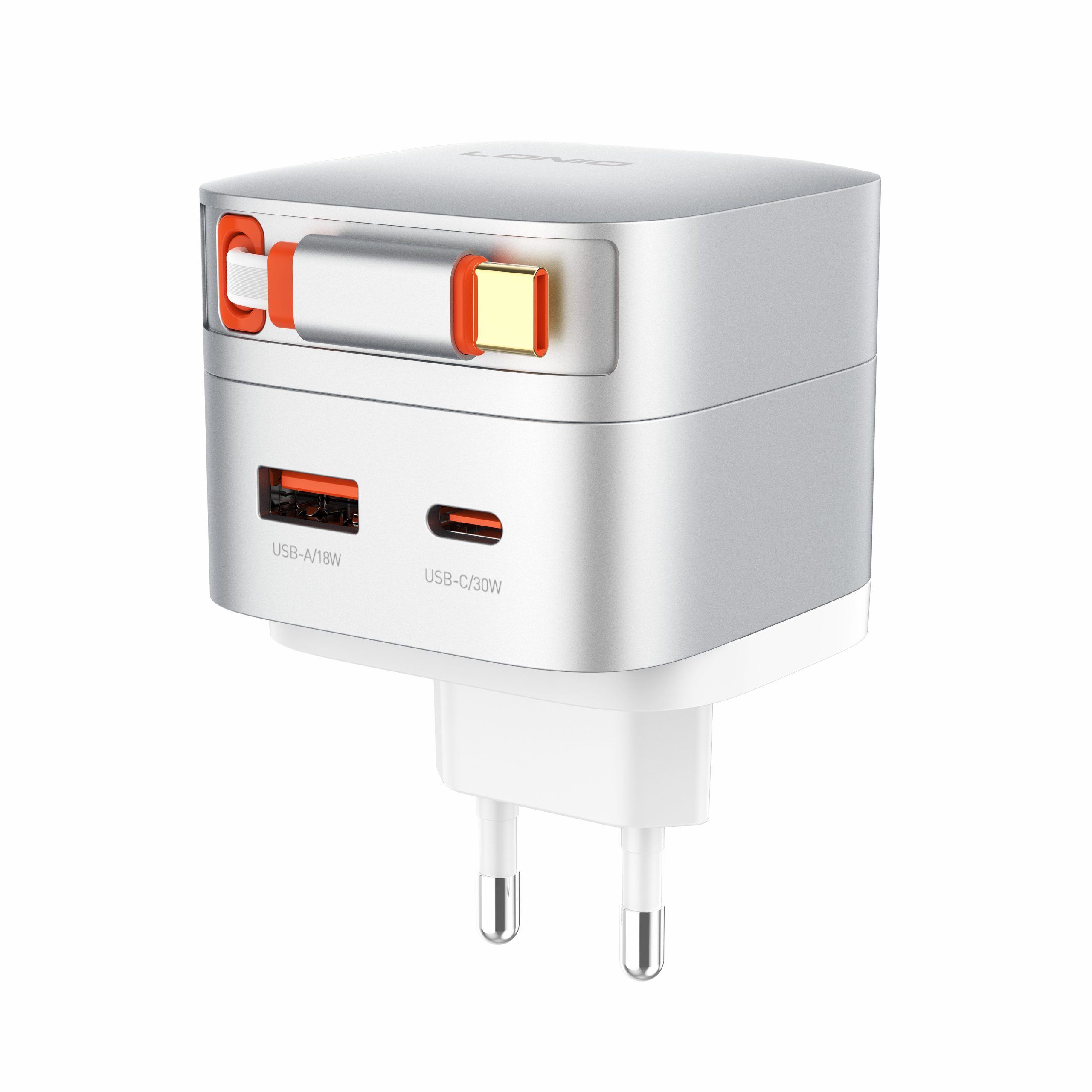 Q10/SILVER Φορτιστής GAN 65W ME ΕΝΣΩΜΑΤΩΜΕΝΟ ΚΑΛΩΔΙΟ TYPEC LDNIO - Image 2