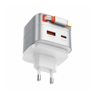 Q10/SILVER  Φορτιστής GAN 65W ME ΕΝΣΩΜΑΤΩΜΕΝΟ ΚΑΛΩΔΙΟ TYPEC LDNIO