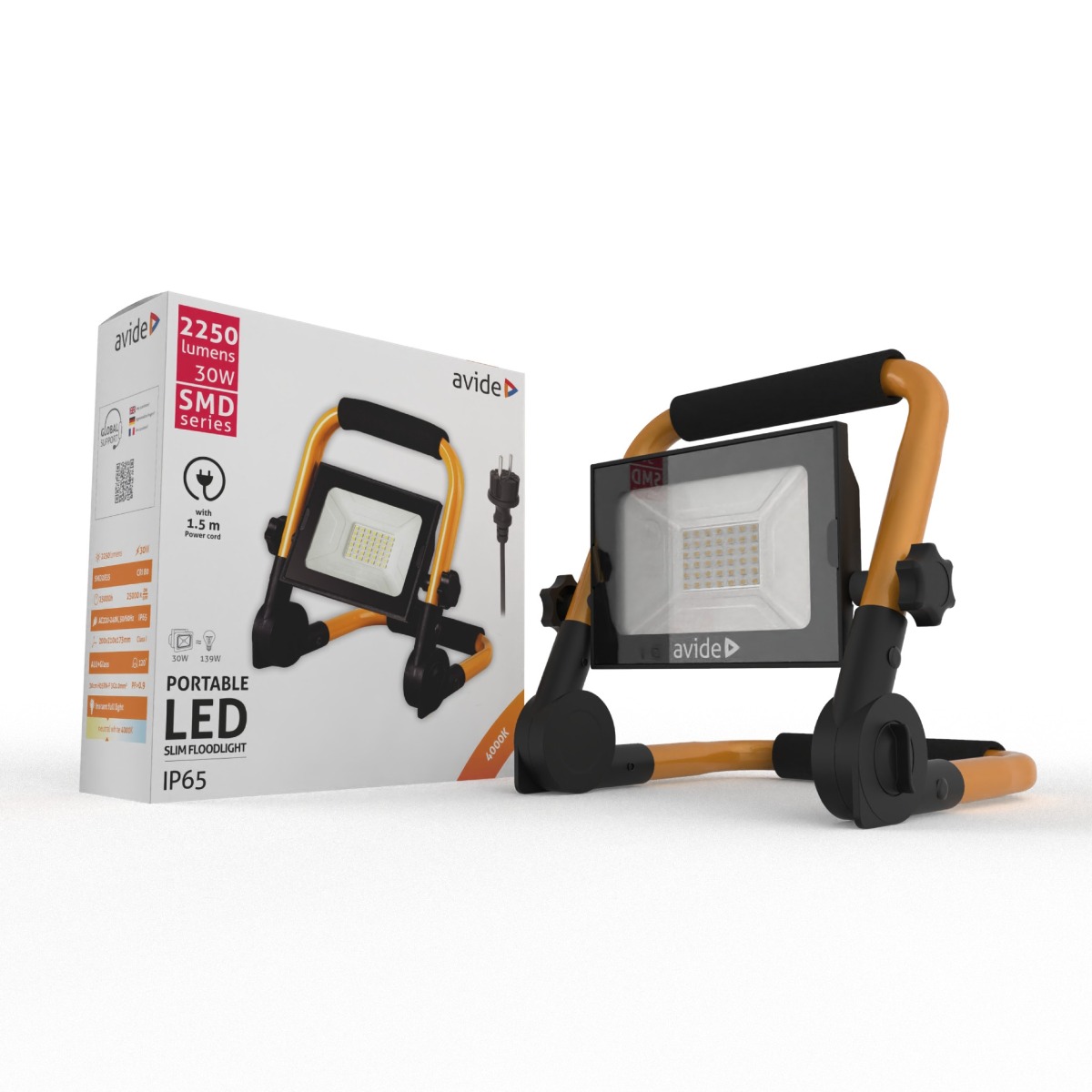 AVIDE LED Ηλιακός Προβολέας Slim SMD 30W με Βάση 1,5m 4000K - Image 2