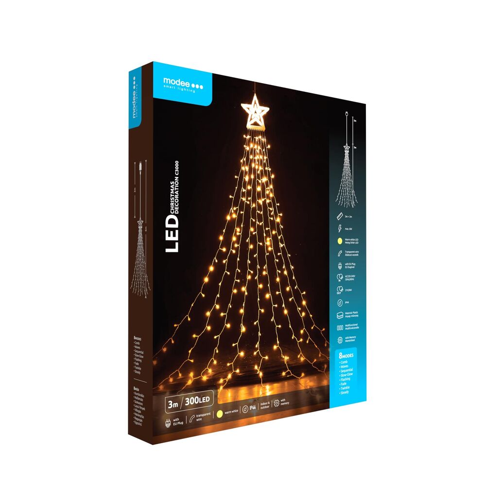 Modee Lighting LED Χριστουγεννιάτικος Διακοσμητικός Φωτισμός με Αντάπτορα C3000 (300LED/3m) Θερμό - Image 2