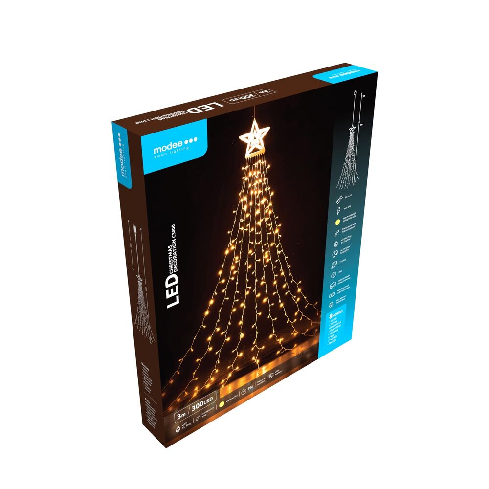 Modee Lighting LED Χριστουγεννιάτικος Διακοσμητικός Φωτισμός με Αντάπτορα C3000 (300LED/3m) Θερμό - Image 3